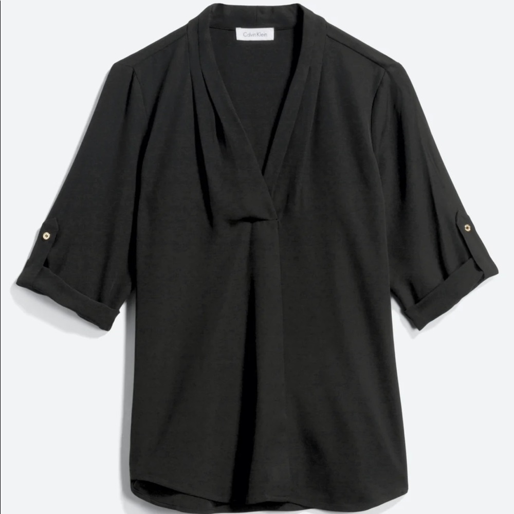 Calvin Klein Roll Sleeve Inverted Pleat Blouse